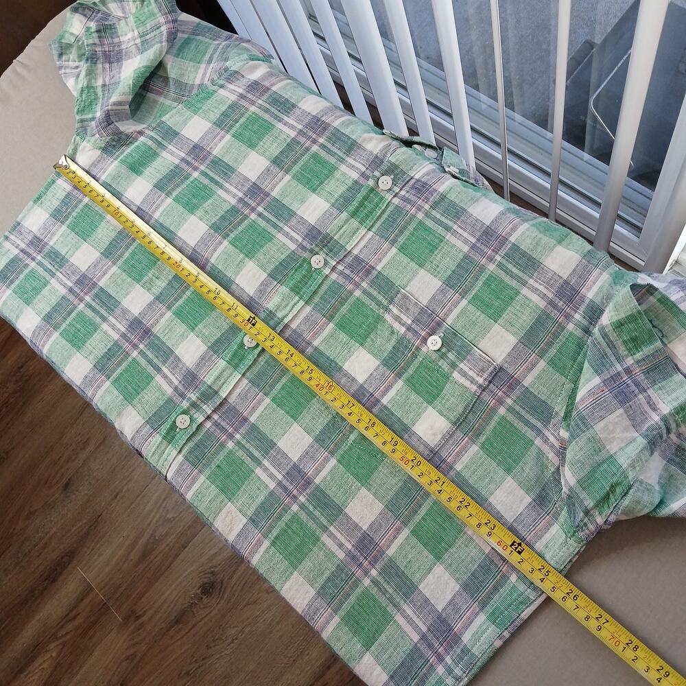 Weatherproof Vintage Washable Linen Shirt Mens XL green blue plaid short sleeve - Picture 11 of 14